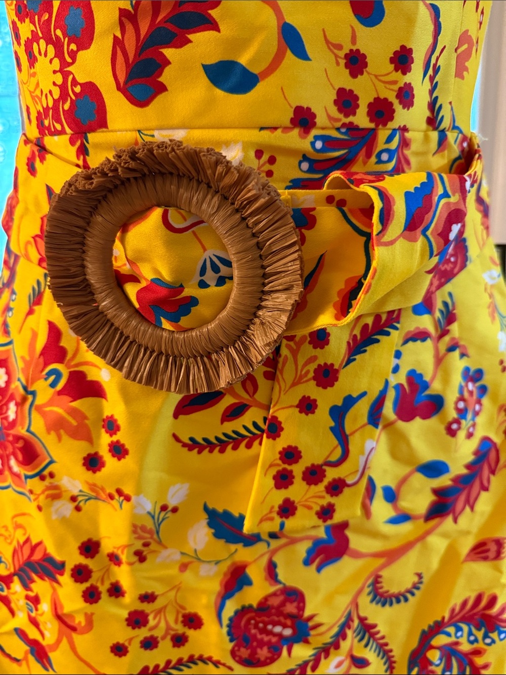 Adrianna Papell Yellow Strapless Floral Sundress with Decorative Belt - Picture 3 of 4